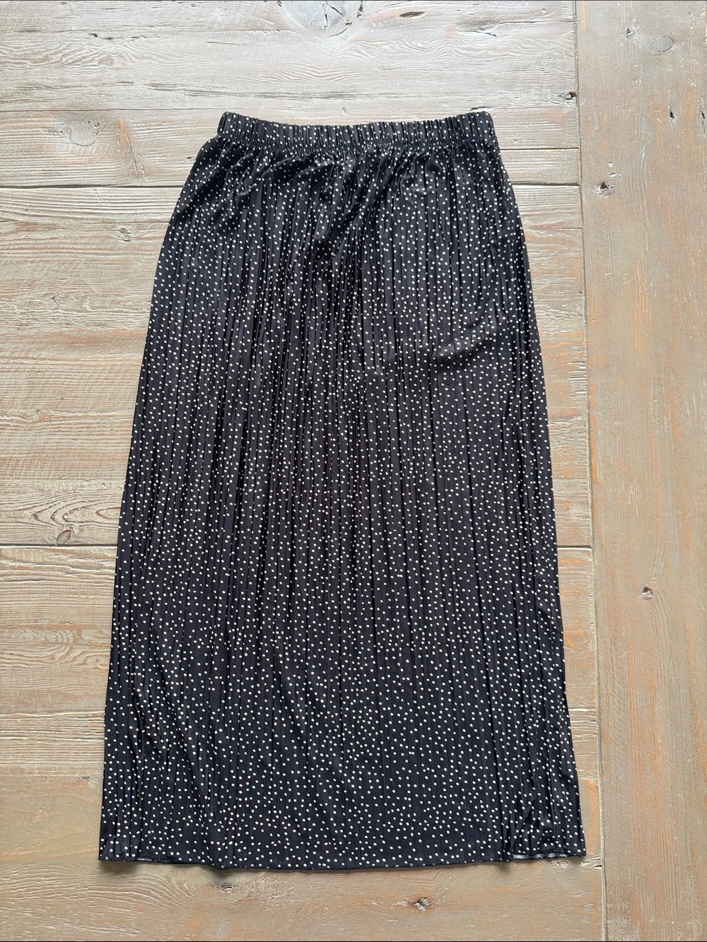 Black Polka Dot Pleated Midi Skirt